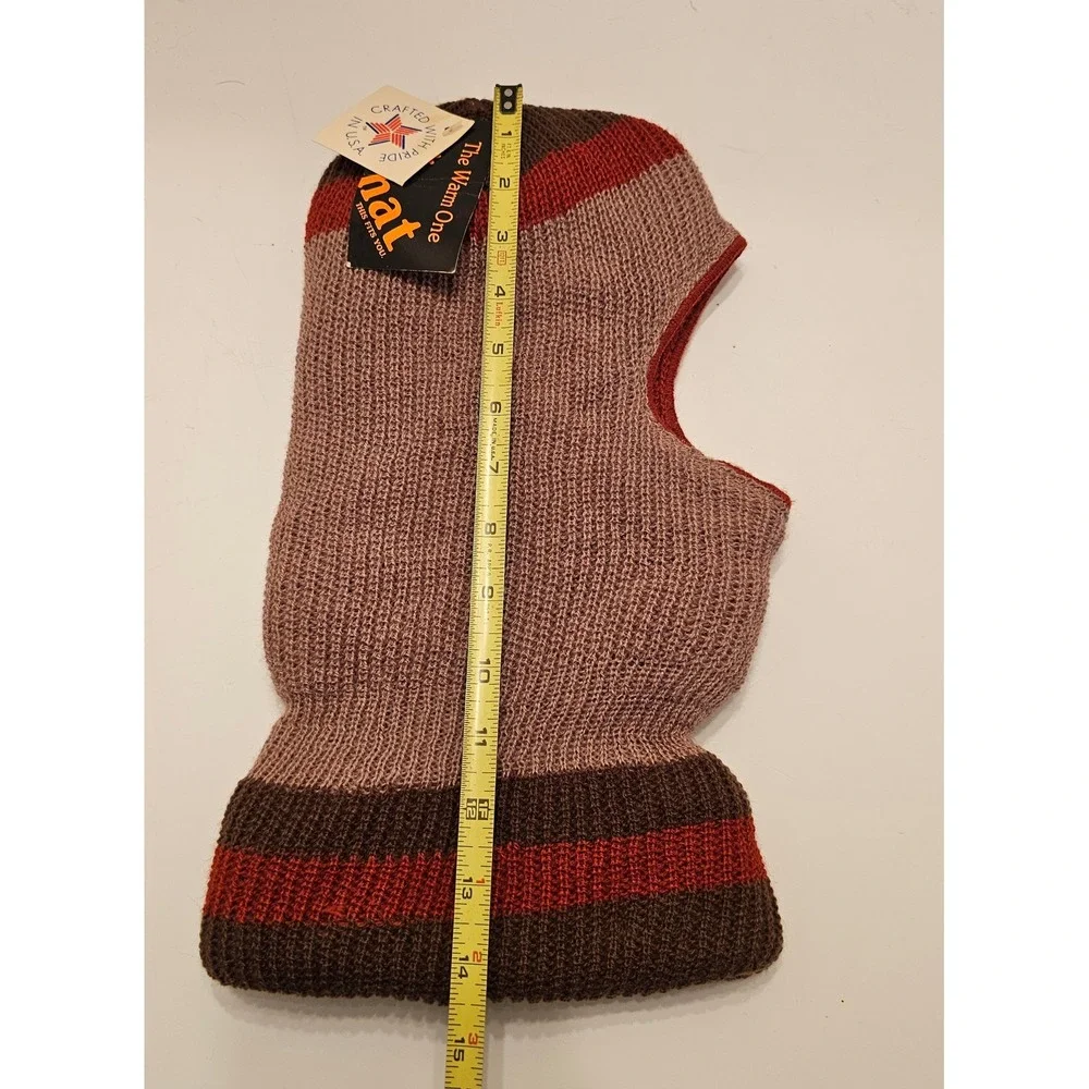 Vintage Fat Hat The Warm One Balaclava Ski Mask Brown Rust Striped Made in USA